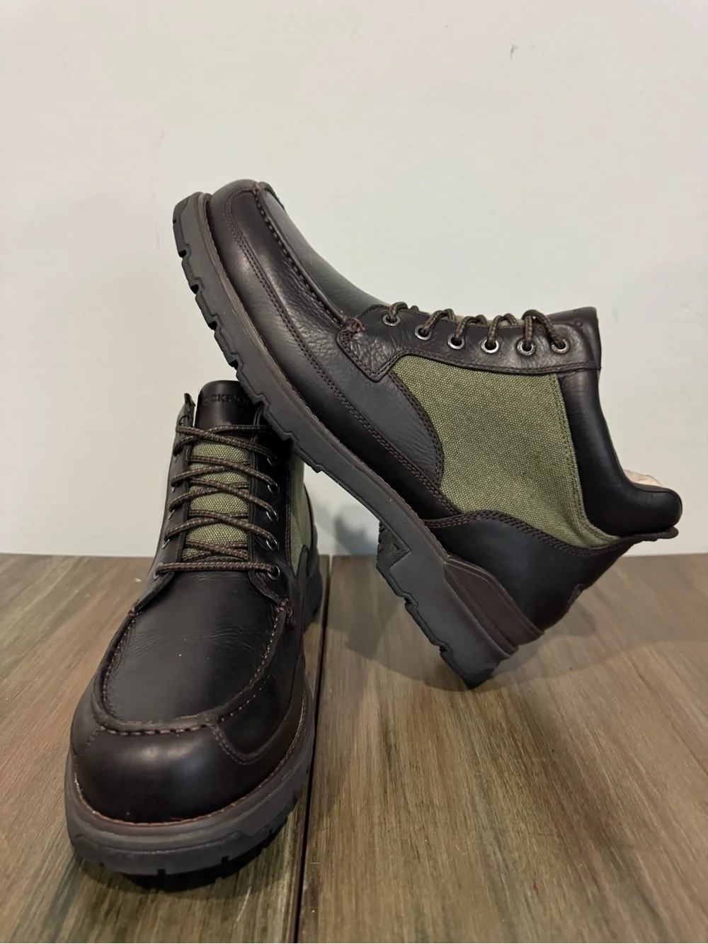 Men's Brown Leather and Olive Green Canvas Ankle Boot